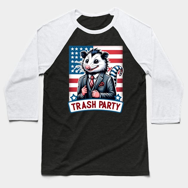 Opossum Meme, Trash Party, Possum Politics USA Flag Baseball T-Shirt by ThatVibe